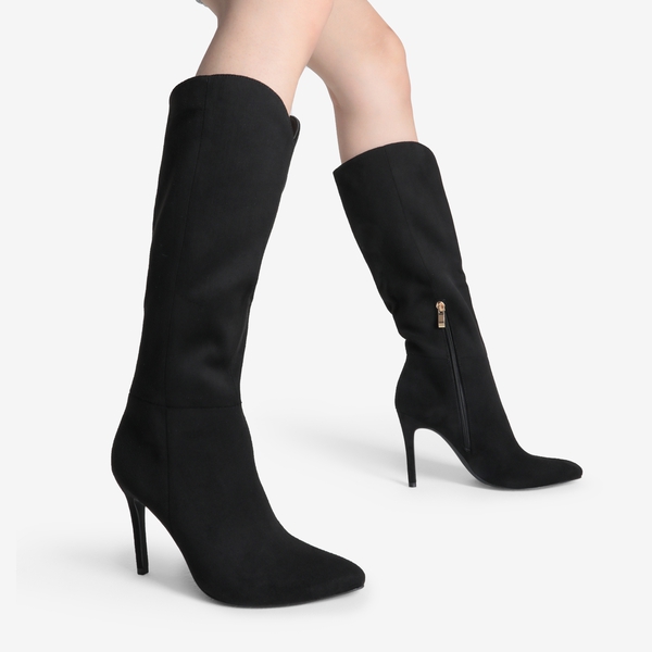 Pointed Toe Stiletto Knee High Boots - BLACK-SUEDE - 1